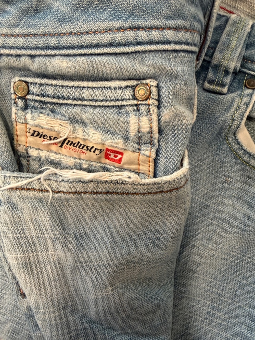 Vintage 2004 Diesel Light Blue Distressed Denim Jeans with Coin Pocket